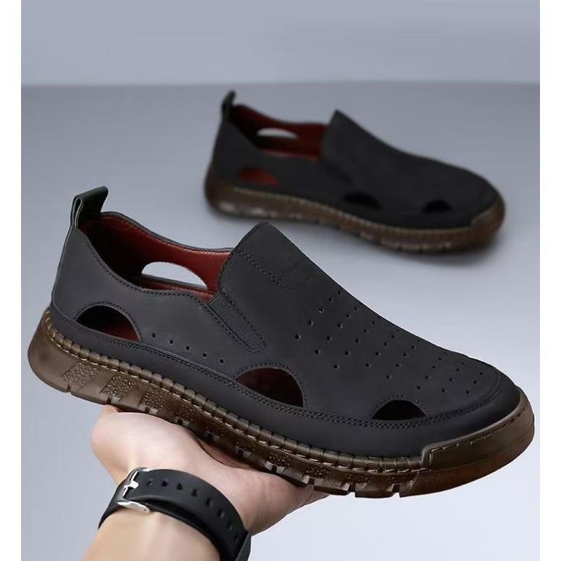 

Spring and summer men s sandals soles hole men s shoes new flat-bottomed driving casual shoes 39 чёрный