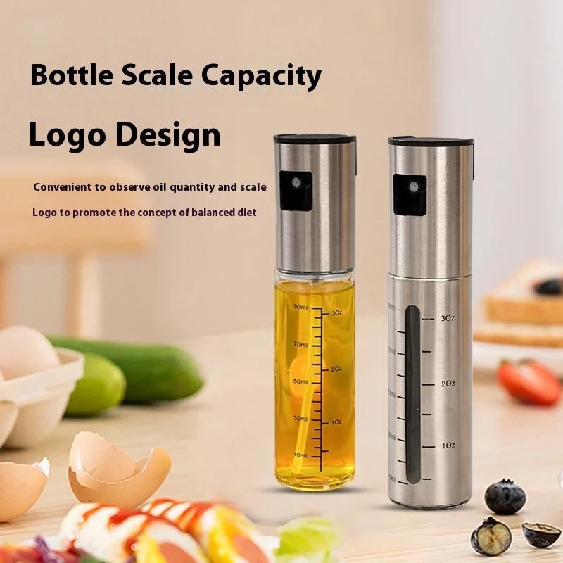 Stainless Steel OilSpray Bottle Glass OilPot Without Oil Soy Sauce Vinegarseasoning Bottle Atomizing Oils Spray Pot with Scale