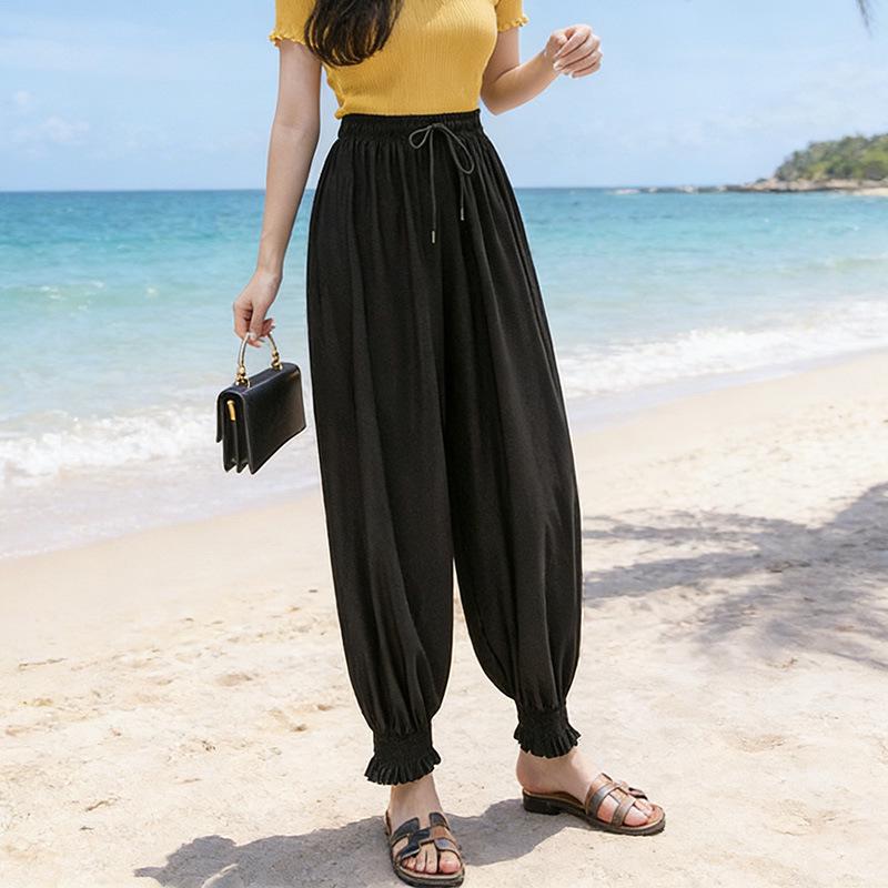 

2026 Spring/Summer Women s Ice Silk Lantern Pants - Loose Nine-Point Thin Casual Pants for Outings One Size (80-150 jin)