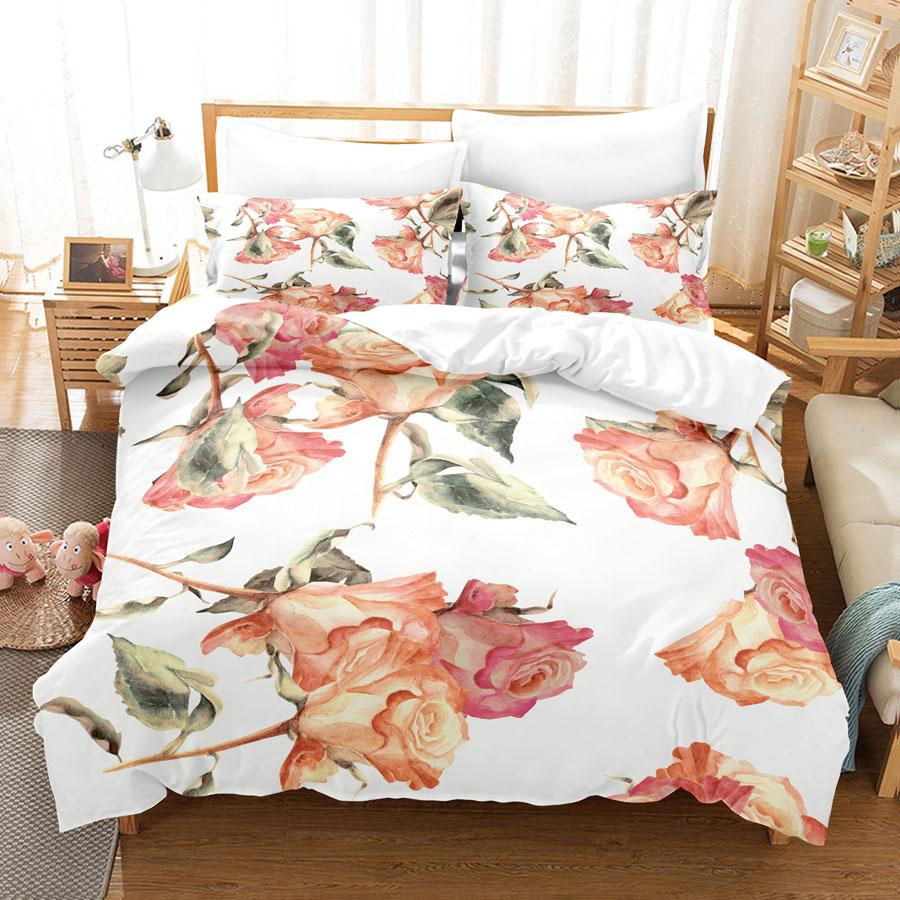 Flower Duvet Cover Set For Girls Women Bedroom Decor 3d Digital Print Polyester Comforter Cover Quilt Cover King Queen Full Size