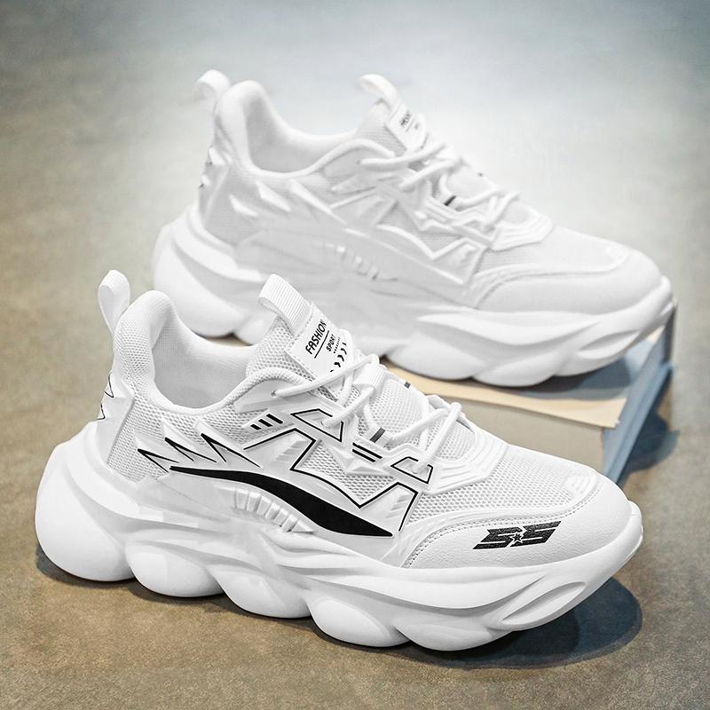 

Men s Shoes Breathable Mesh Versatile Student Casual Sports Running Anti Slip Thick Sole Height Increasing Mecha Dad Trendy 43 Standard Sports Code білий