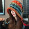 Japanese fashion versatile ear protection wool hat women's color ball fringed handmade knitted hat autumn and winter warm bald hat