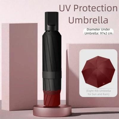 Solid Color Sunscreen Umbrella Windproof Manual Folding Folding Rain Umbrella Dual-use Comfortable Grip Hand Operated Parasol