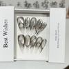 10Pcs Handmade Cat Eye Gradient Long Coffin Stiletto Press On Nails With Glitter Diamond Pearl Flower Bowknot Decorations