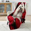 Maltese dog and roses Pattern Blanket Warm Soft Fluffy Kids and Adult Sofa Bed Throw Blanket Suitable Home Travel Camping