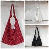 Fashion Canvas Shoulder Bag Casual Polka Dot Pattern Tote Bag Shoulder Strap Bow Tie Design Handbag Girls