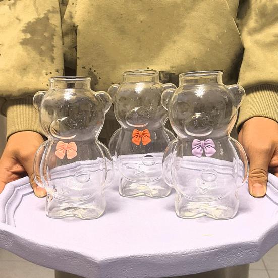 Bear Glass Cup with Straw 320ml Juice Milk Tea Smoothies Drinking Cup Reusable Coffee Cocktails Tumbler