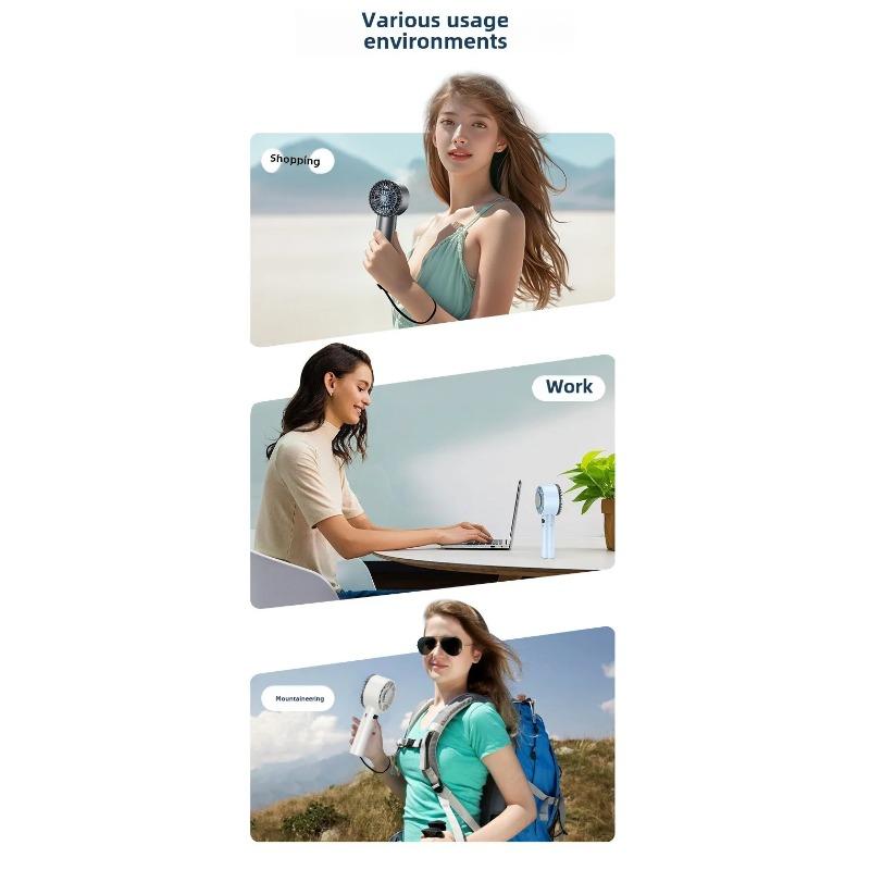 Ice Compress High-speed Cooling Fan Handheld Fans USB Rechargeable Portable Mini Fan LED Digital Display, Travel,Camping,Outdoor