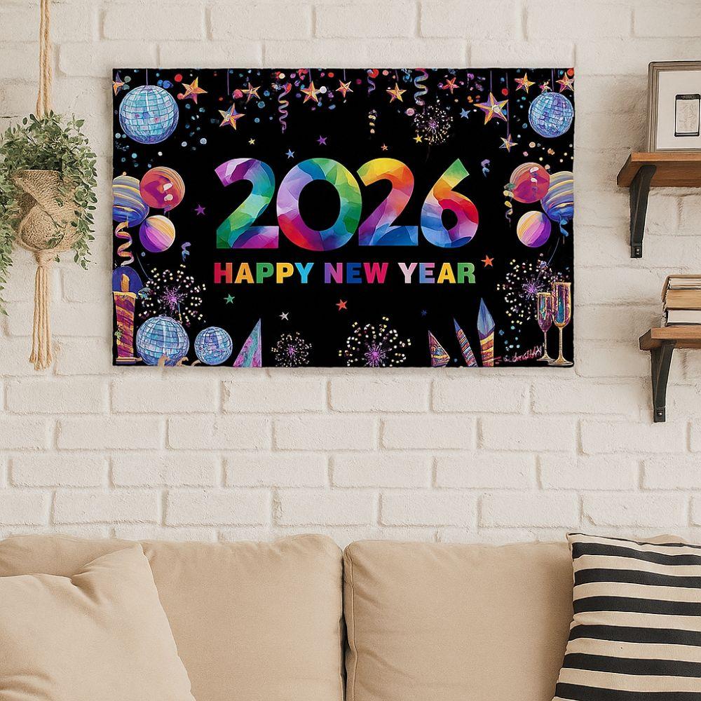 Black Gold 2026 New Year Backdrops Colorful Balloon Photo Background  Outdoor Party