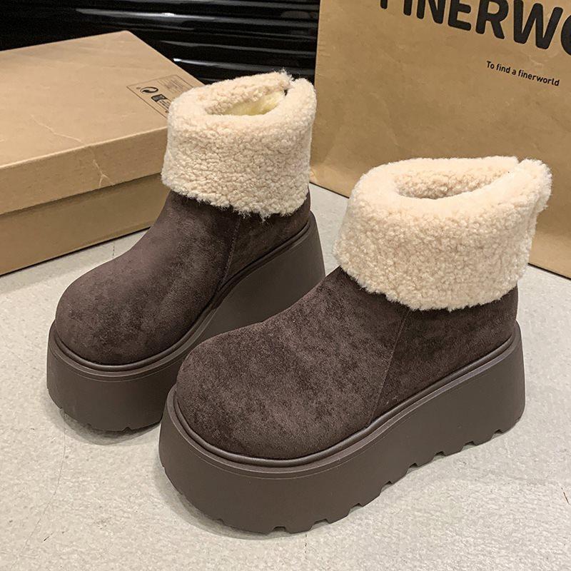 Centimeter height increase new oral cotton boots mango thickened temperament snow boots women's short tube fluffy thick bottom