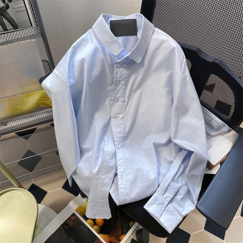 

Solid Color Women s Shirt Loose Turndown Collar Button Front Open Famale Long Sleeved Blouses Korean Style Fashionable and Chic Ladies Top M синий