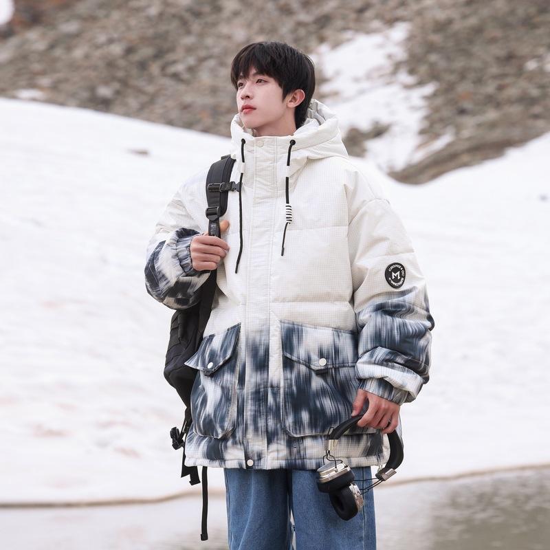 Gradual change of contrasting colors Couple ruffian handsome hooded warm cold resistant thickened winter new white duck down jacket men