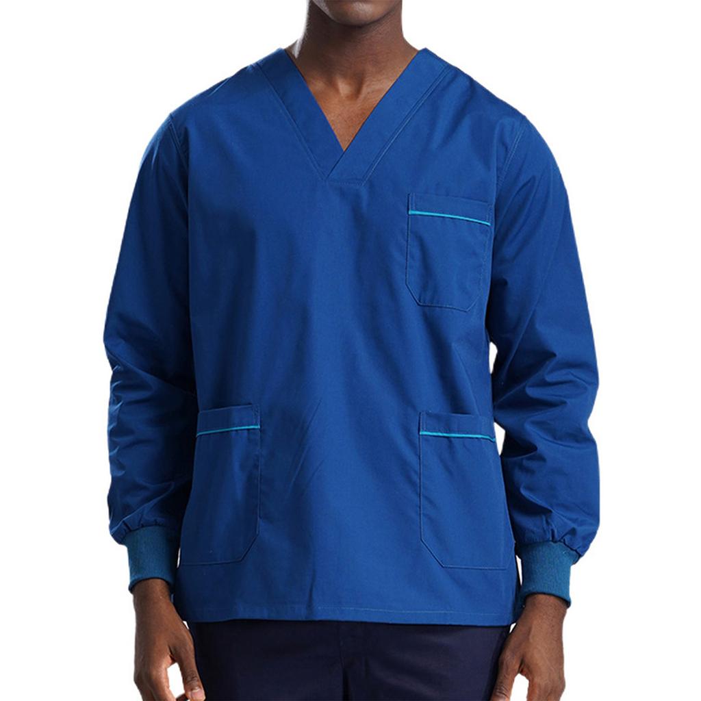 Top da lavoro multi-tasche a maniche lunghe da uomo per settore sanitario, uniforme medica, abbigliamento da lavoro