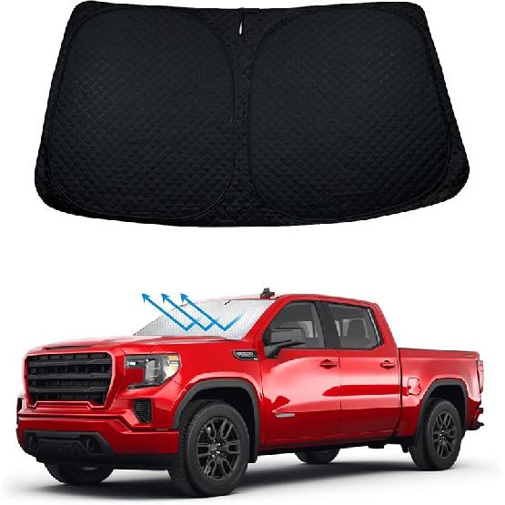 Holographic Reflective Car Windshield Sun Shade Compatible With GMC Sierra 1500 2500 HD 3500 HD 2014-2018, Foldable Reflective Window Sunshade For UV