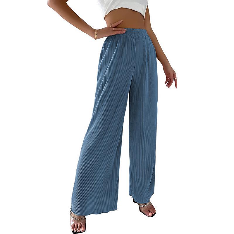 Neue Damen Casual Locker Sitzende Einfarbige Weite Hosen, Plissierte Fließende Hosen mit Drapierter Stoff für Frühling Sommer