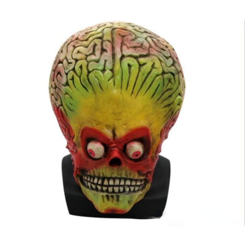 Attacks Martian Soldie Halloween Mask Full Head Latex Scary Alien Brain Party Mask UFO Mars Cosplay Costume Props