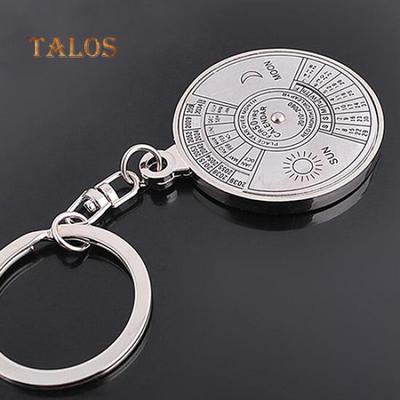 Silvery Alloy Perpetual Calendar Keychain Keyring Sun Moon Carving Calendar Keyring For Men Women