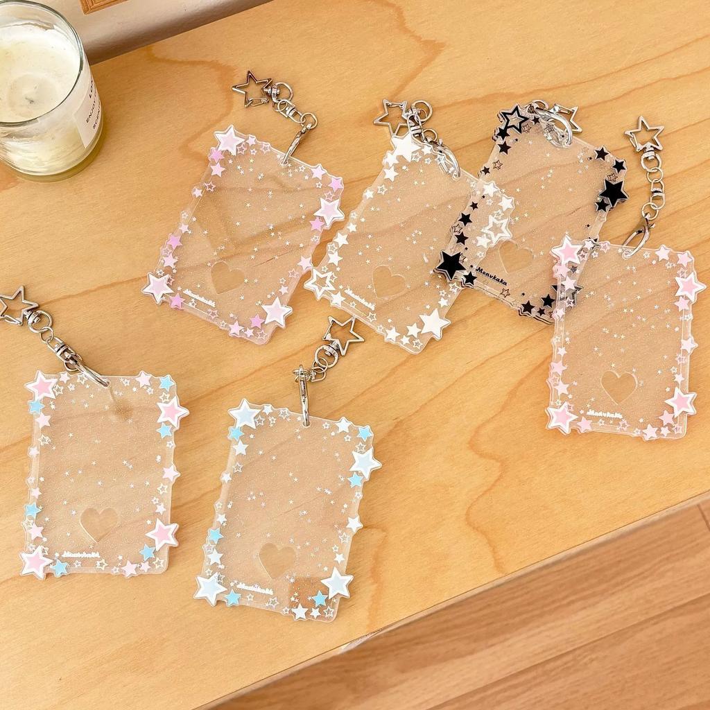 MINKYS Transparent Clear Acrylic Star 3 Inch Kpop Photocard Holder Photo Card Holder Bag Pendant School Stationery