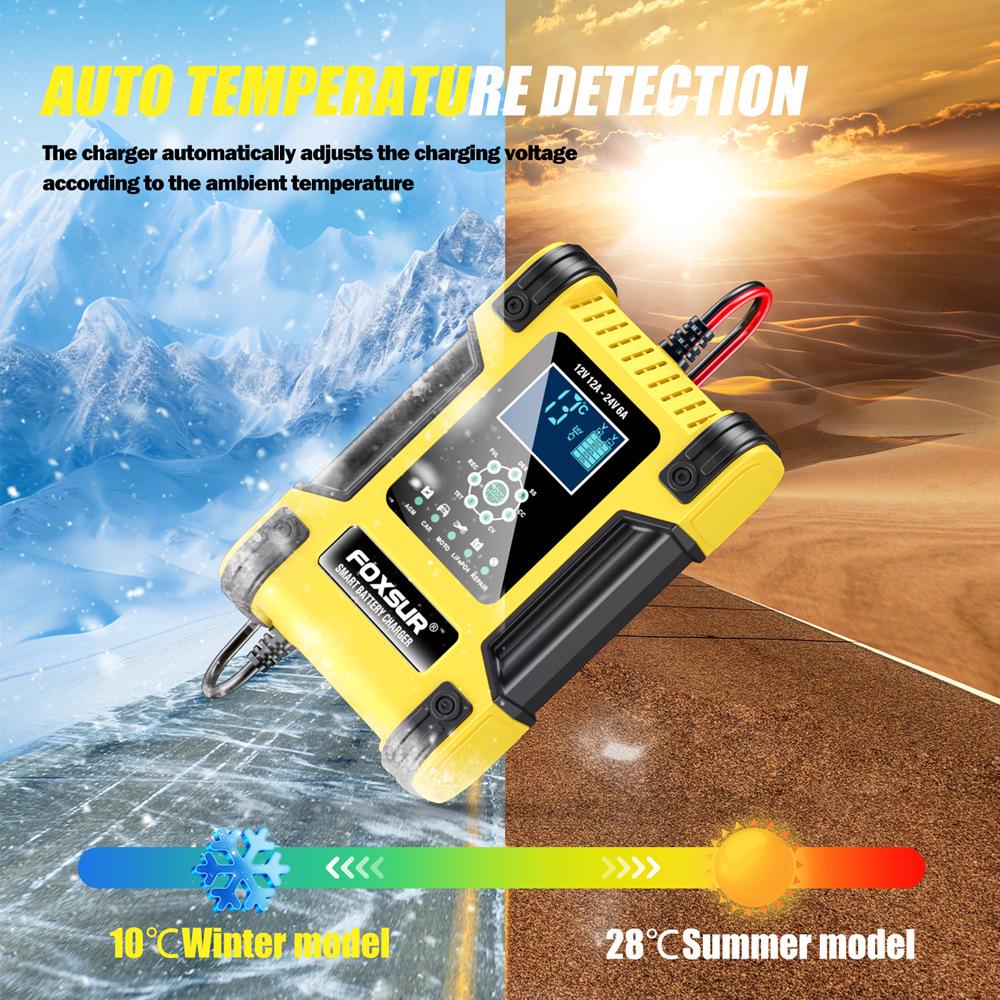 12V/24V 12A 7-Stage Smart Lead-Acid Battery Charger with Light Indicator