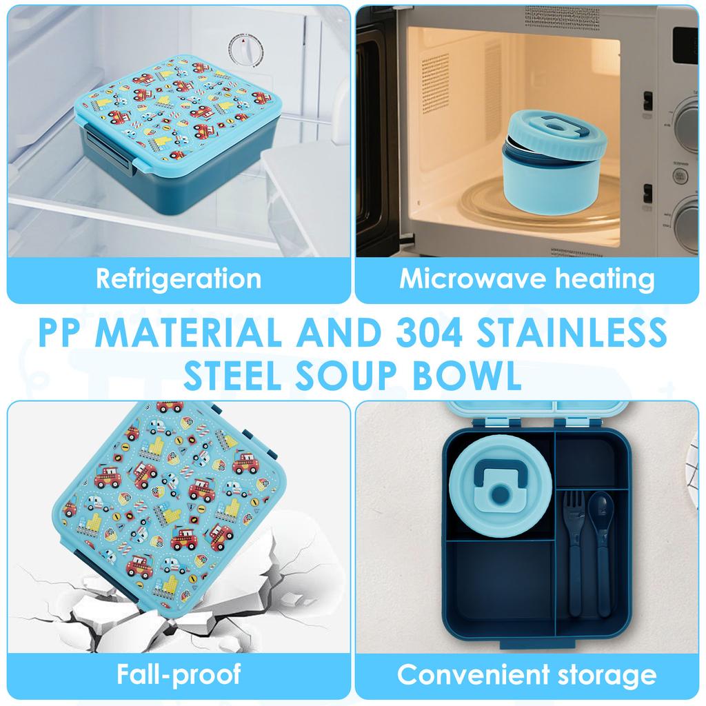 1700 ML Lunch Box Microwavable Bento Box Leakproof Storage Boxes with 300ml Soup Jar Food Container for Students Adults School