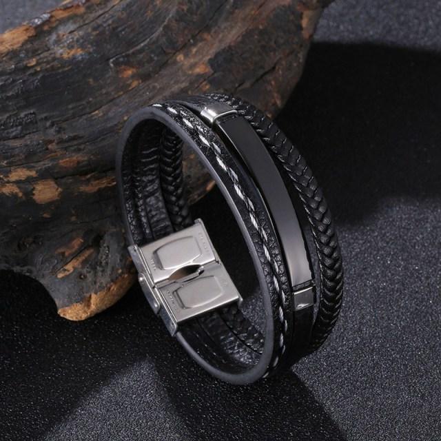 New Trendy Leather Bracelet Men Stainless Steel Handmade Bangles Male Wristband Charm Hand Jewelry Boyfriend Husband Gift Sp1037