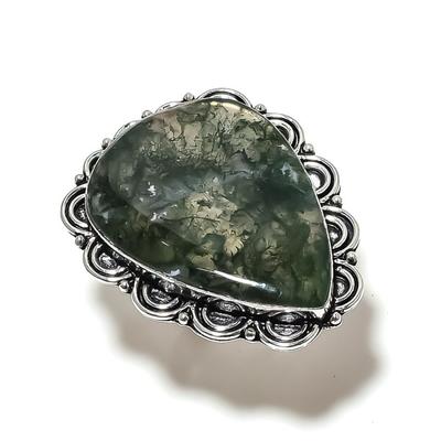 Natural Indian Moss Agate Gemstone 925 Sterling Silver Gift Ring Size 8 J3q19