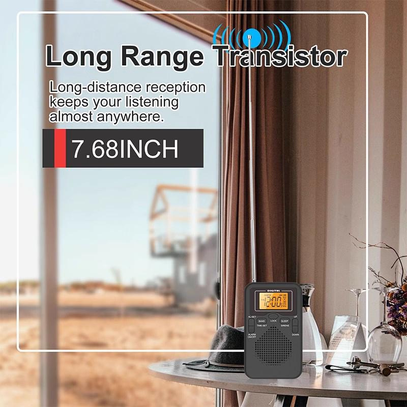 Radio portabil AM/FM de buzunar cu efect de recepție bun, radio digital cu 2 benzi, difuzor pentru afișaj, mufă pentru căști, ceas cu alarmă