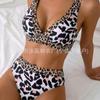 New Leopard Print Bikini Sexy Gathering Swimsuit Women's Hot Spring Swimsuit