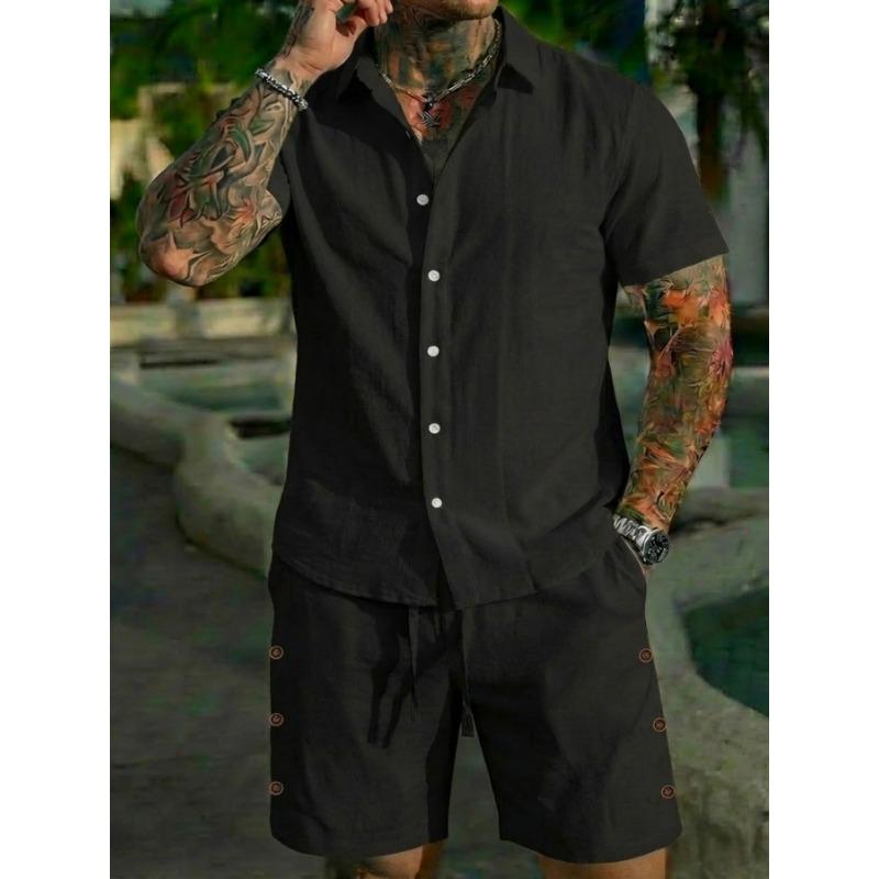 Men Casual Summer Short Sleeve Shirt And Shorts Beach Vacation Set