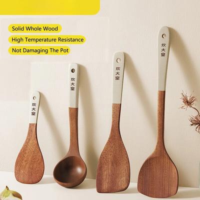 Espátula de Madera de Ébano Sartén Antiadherente Espátula Especial para Saltear Espátula Resistente al Calor Cuchara para Arroz y Sopa Utensilios de Cocina
