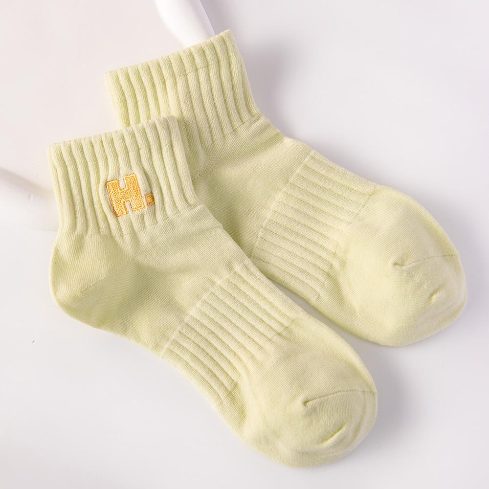 

Корейский H. Вышитые дофаминовые носки - Женские носки до щиколотки свежих цветов One Size зелёный