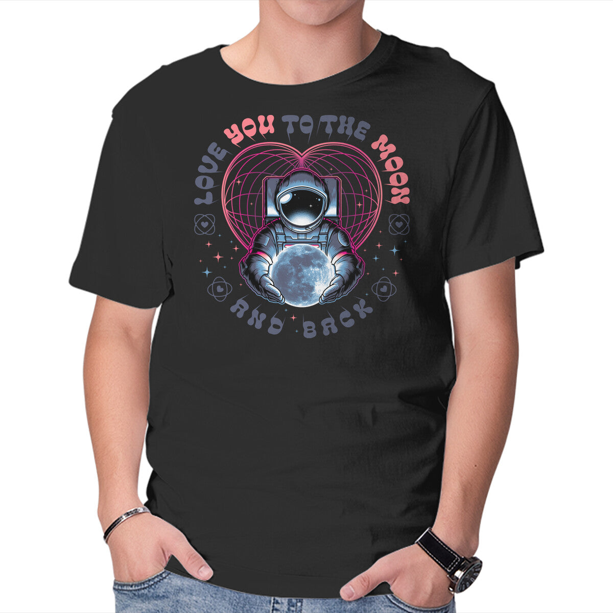 Unisex Crew Neck T-Shirt Love You To The Moon And Back Graphic Short Sleeve Casual Tee XL