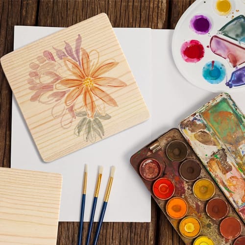 Bannik 25-Pack Unfinished Wooden Coasters, 4-Inch Blank Wooden Coasters, Craft Coasters with Non-Slip Silicone Dots, Square, Easy to Use