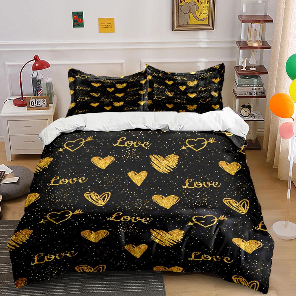 Golden Hearts Love Bedding Set Bedding Duvet Cover Set Duvet Cover Pillowcases (1 * Duvet Cover 2 * Pillowcases, without duvet insert)