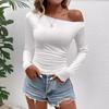 Women's Shirts Elegant Sexy Spring Summer New Casual Corseted Diagonal Shoulder Asymmetric Slim Long Sleeve Streetwear Top