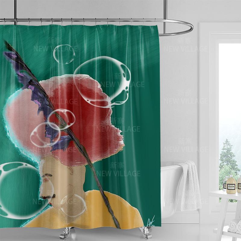 Whimsical Nature-Inspired Shower Curtain with Rainbow and Sunset Design for Relaxing Bathroom Decor