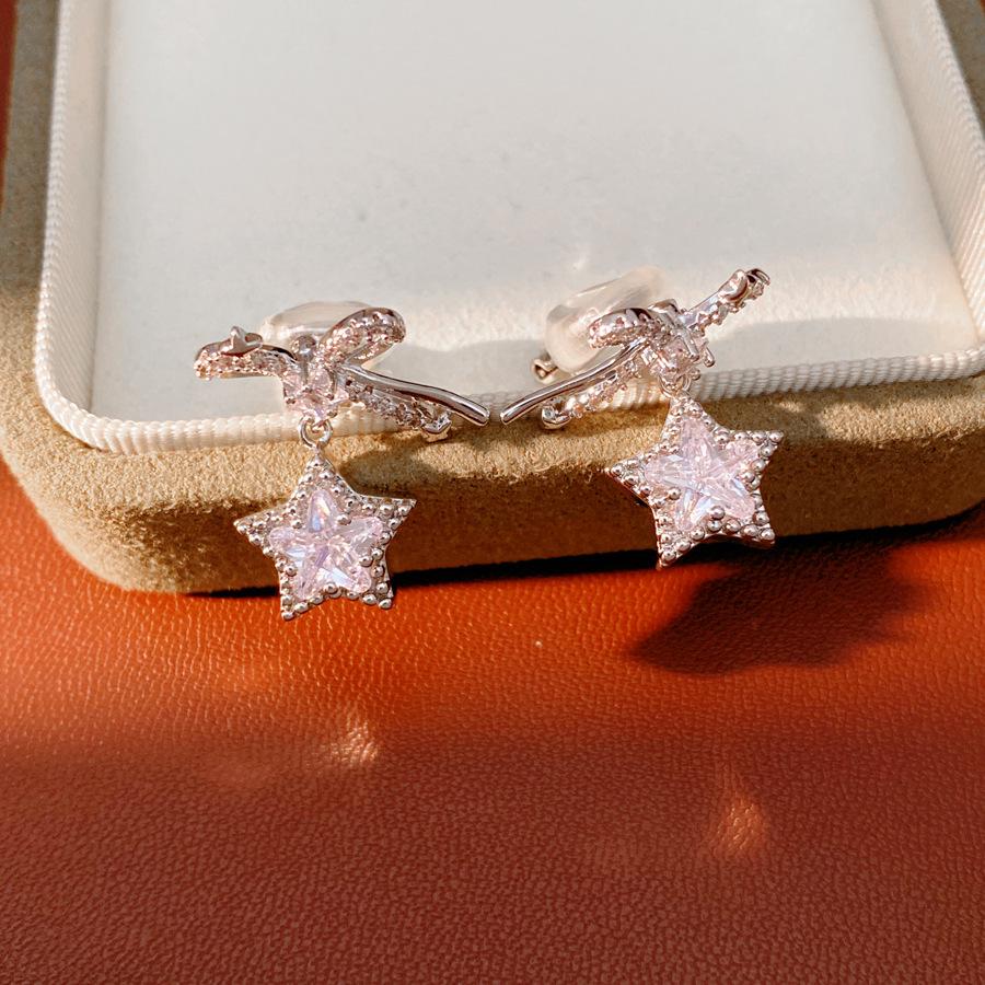 Silver Zirconia Star Bow Ear Cuff Earrings - Elegant, Versatile Accessories for Women