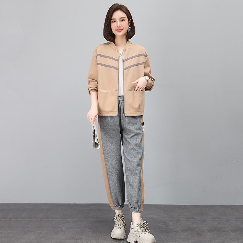 Women's 2023 Spring/Autumn Color Block Sportswear: Baseball Jacket & Jogger Set