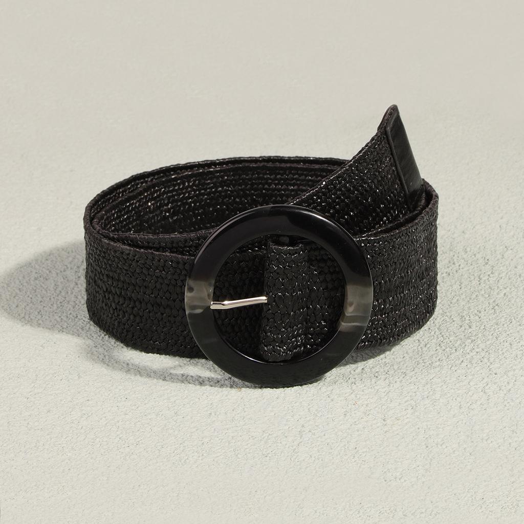 New Round Resin Acrylic Buckle Pp Lafite Weaving Versatile Belt for Women