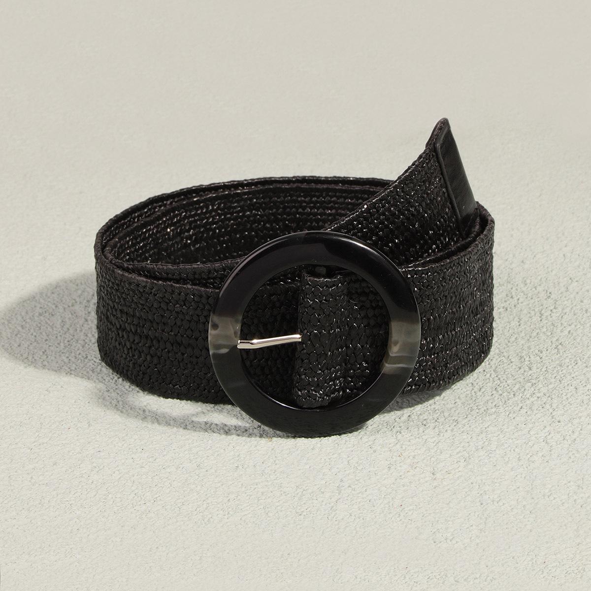 

New Round Resin Acrylic Buckle Pp Lafite Weaving Versatile Belt for Women 100cm