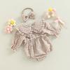 2Pcs Baby Girl Fall Outfit, Plaid Doll Collar Long Sleeve Ruffle Romper + Hairband Set for Infants, 0-18 Months