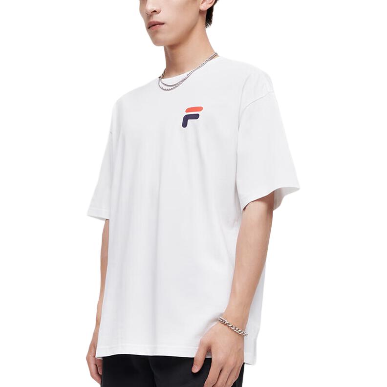 FILA Fusion FOB Series American Retro Letter Print Loose Sports T-Shirt Unisex Tops White T11U126110FWT