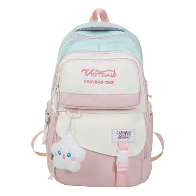 Large Capacity Student Schoolbag Color Block Women's Lightweight Backpack Girls Letter Embroidery Book Bag
