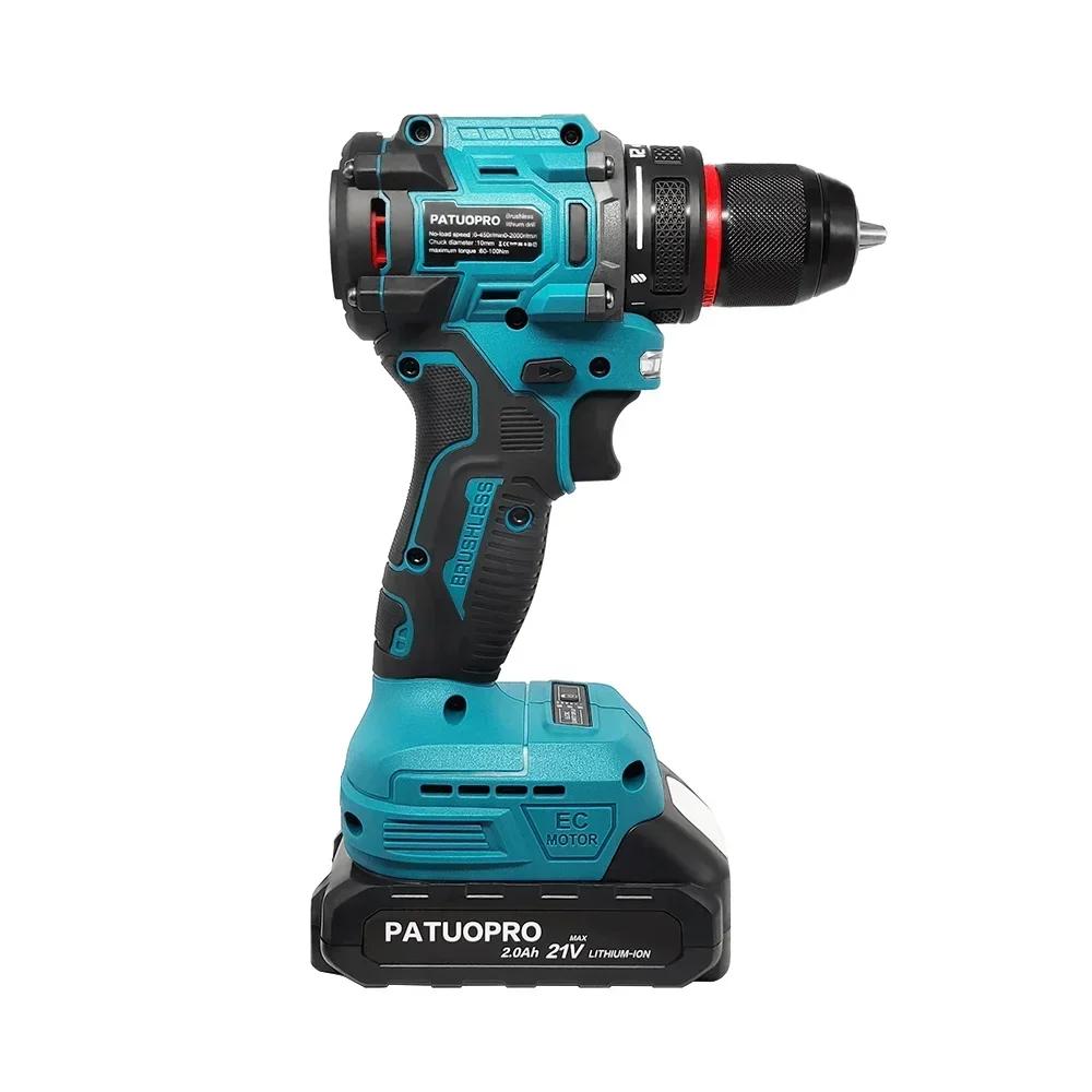 10mm Brushless Electric Drill 2-Speed Self-locking Cordless Drill Driver 100N.m Power Tools For Makita 18V Battery(No Battery)