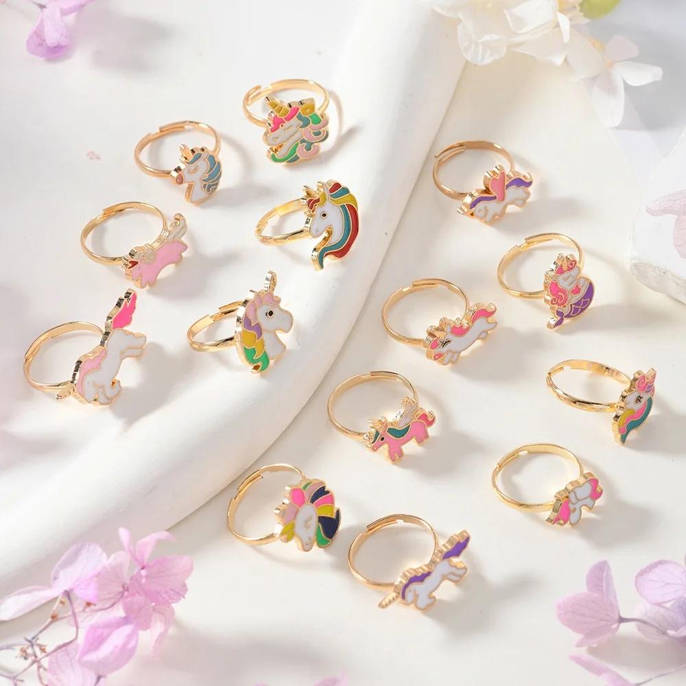 14Pcs Adjustable Rings for Girls Women Cute Cartoon Unicorn Alloy Ring Fashion Beauty Jewelry Christmas New Year Gift for Girl