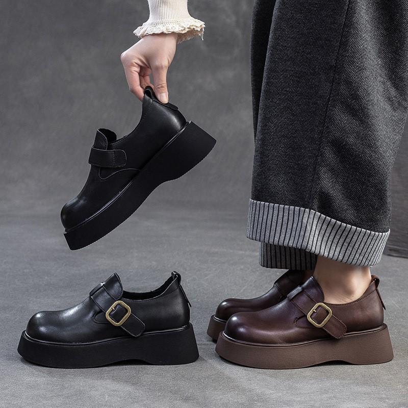 Fashion GKTINOO 2025 Autumn New Retro Round Toe Platform Shoes Versatile Genuine Leather Comfortable Thick Soled Women's Shoes