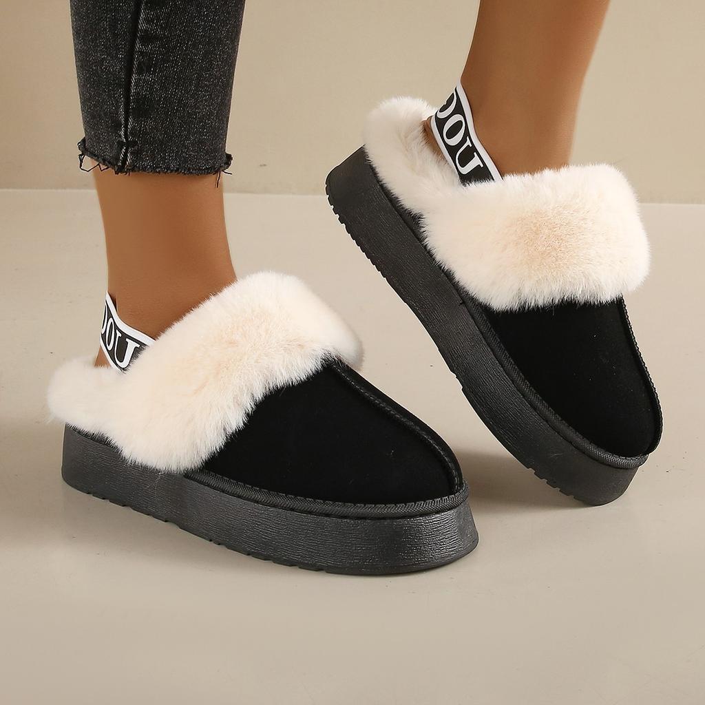 Fashion Slippers Women Winter 2024 New Fur Short Plush Warm Flats Slippers Platform Shoes Outdoor Leisure Fashion Slip-on Ladies Shoes