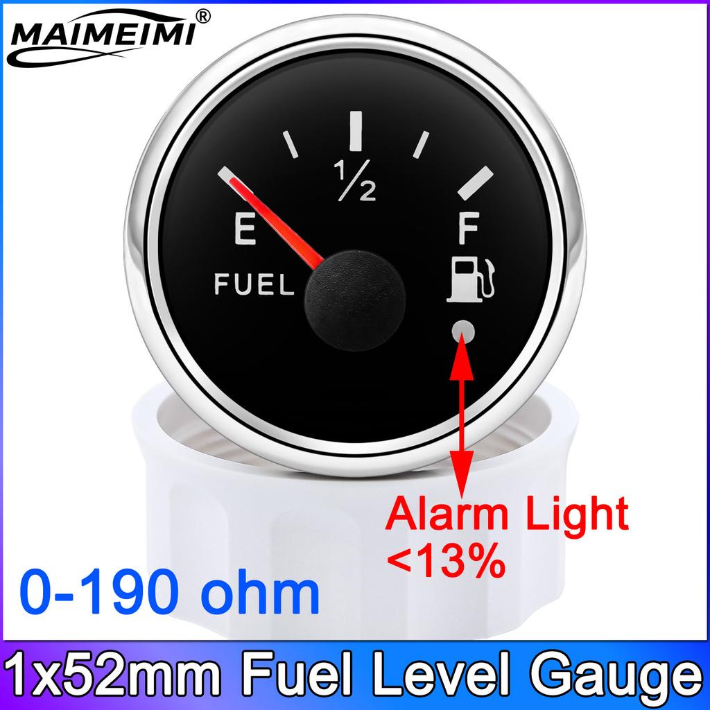 52mm Fuel Level Gauge 2inch Waterproof Pointer Fuel Meter 0-190ohm 240-33ohm Oil Tank Meter with Alarm Red Light for Car Yacht