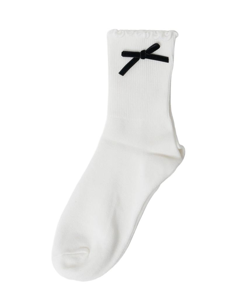 WEGO Ribbon Crew Sizes White Socks, Girly, School, Student, Gift, Women's, 23-25cm,