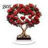 Crystal Rose Ornament Acrylic Ornament, 2D Flat Flower Decoration with Base, Table Art Centerpiece Romantic Desktop Decor for Home Shelf Cabinet